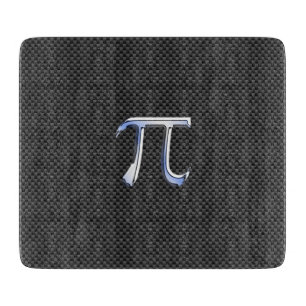 Silver Chrome Like Pi Symbol on Carbon Fibre Print Cutting Board