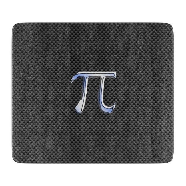Silver Chrome Like Pi Symbol on Carbon Fibre Print Cutting Board (Front)