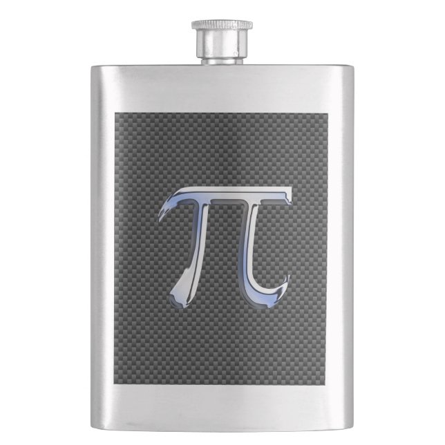 Silver Chrome Like Pi Symbol on Carbon Fibre Print Hip Flask (Front)