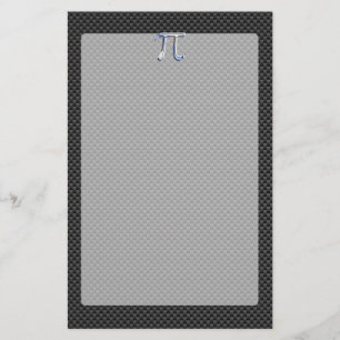 Silver Chrome Like Pi Symbol on Carbon Fibre Print Stationery