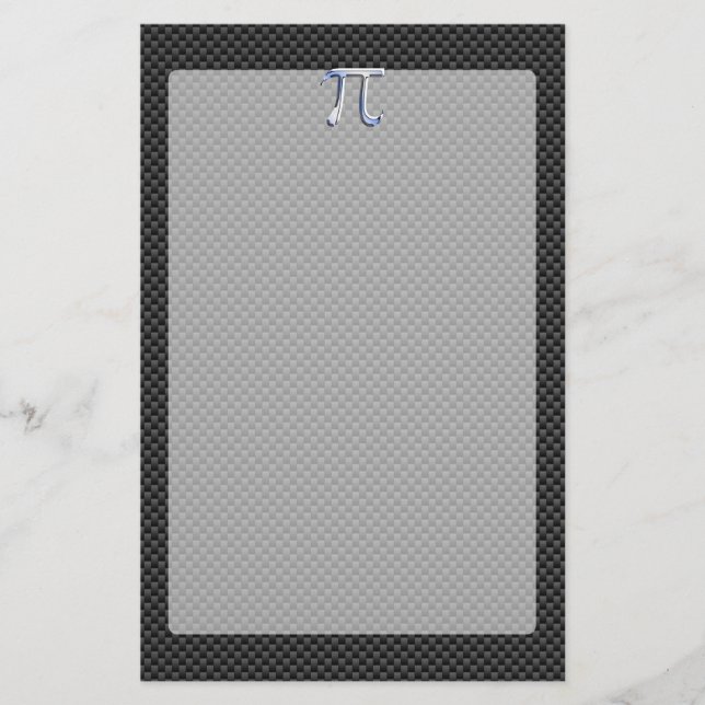 Silver Chrome Like Pi Symbol on Carbon Fibre Print Stationery (Front)