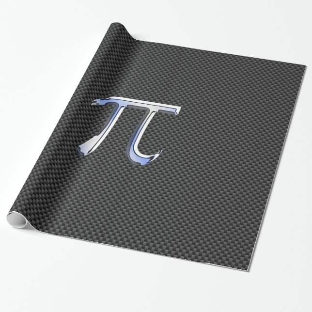 Silver Chrome Like Pi Symbol on Carbon Fibre Wrapping Paper (Unrolled)
