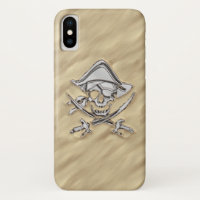 Silver Chrome Like Pirate Skull in the Sand