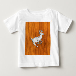 Silver Chrome Like Running Deer on Fine Teak Print Baby T-Shirt