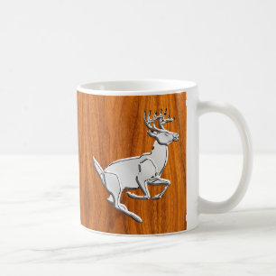 Silver Chrome Like Running Deer on Fine Teak Print Coffee Mug