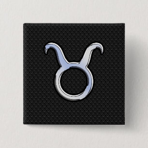 Silver Chrome Like Taurus Zodiac Sign Decor 15 Cm Square Badge