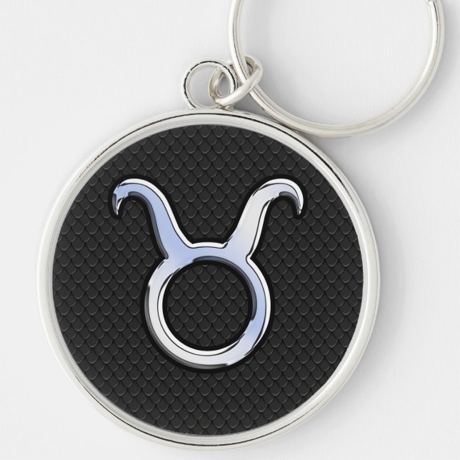 Silver Chrome Like Taurus Zodiac Sign Decor Key Ring (Front)