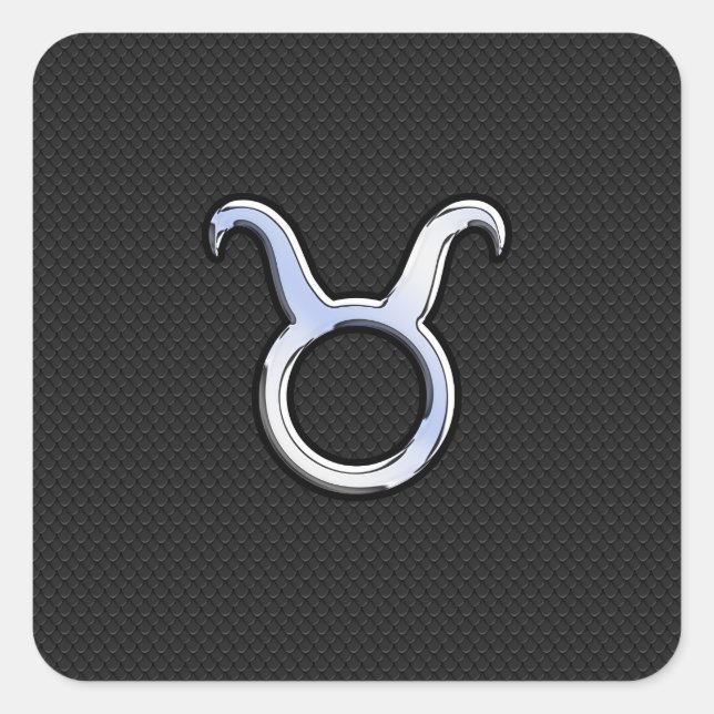 Silver Chrome Like Taurus Zodiac Sign Square Sticker (Front)