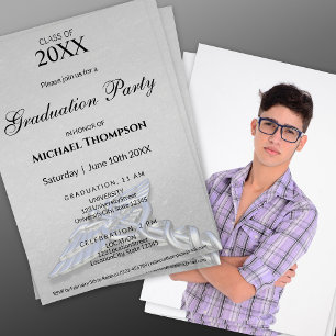 Silver Chrome Medical Caduceus Graduation   Photo Invitation