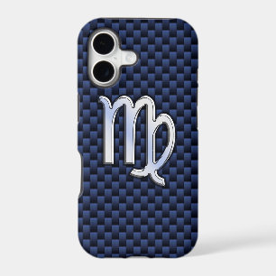 Silver Chrome Virgo Zodiac Sign on Navy Blue Decor