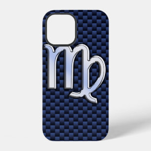 Silver Chrome Virgo Zodiac Sign on Navy Blue Decor iPhone 12 Case