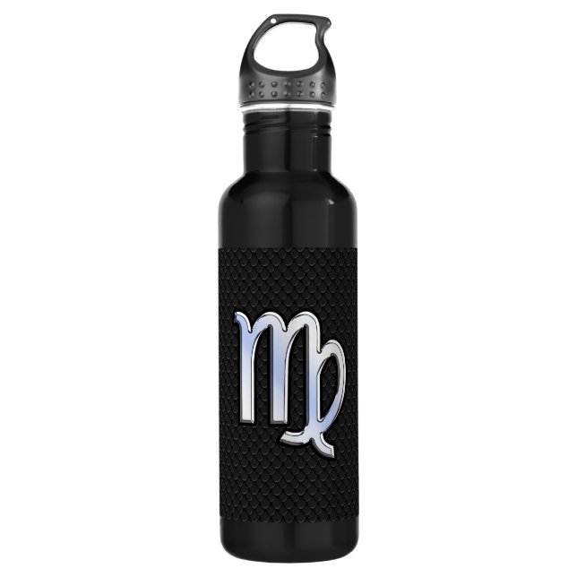 Silver Chrome Virgo Zodiac Sign on snake skin 710 Ml Water Bottle (Front)
