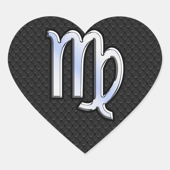 Silver Chrome Virgo Zodiac Sign on snake skin Heart Sticker (Front)