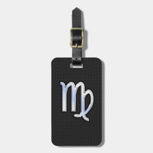 Silver Chrome Virgo Zodiac Sign on snake skin Luggage Tag