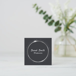 Silver Circle Glitter Square Business Card
