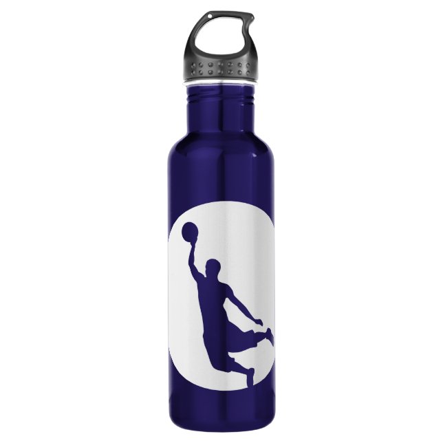 Silver Circle Silhouette Basketball Personalized 710 Ml Water Bottle (Front)