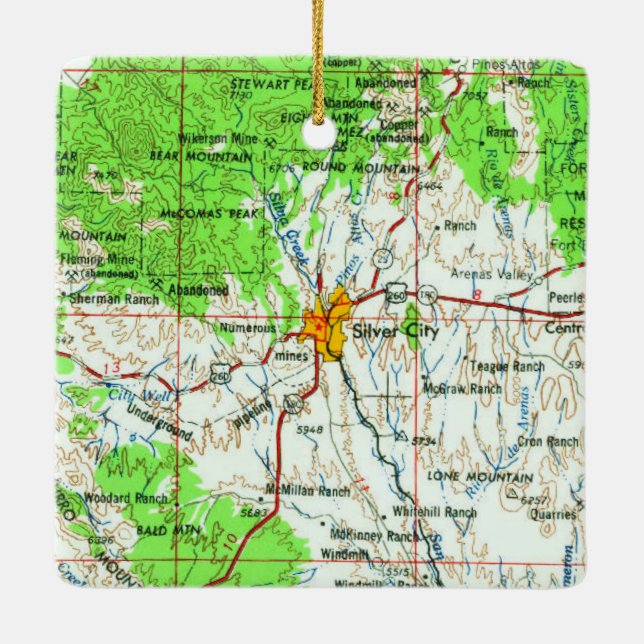 Silver City NM Topo Map Ceramic Ornament (Back)