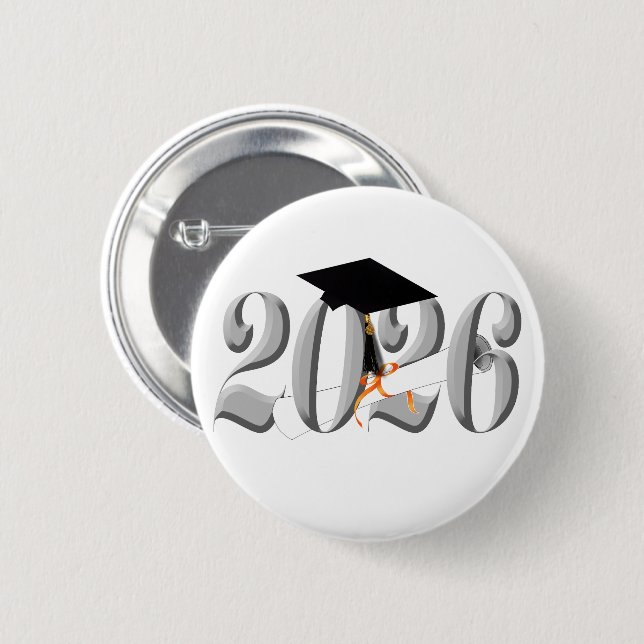  Silver Class of 2026 Graduation 6 Cm Round Badge (Front & Back)