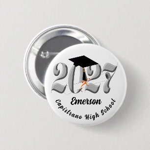Silver Class of 2027 Graduation 6 Cm Round Badge