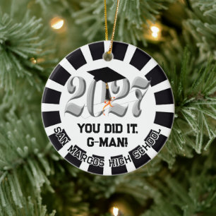 Silver Class of 2027 Photo Graduation Ceramic Tree Decoration