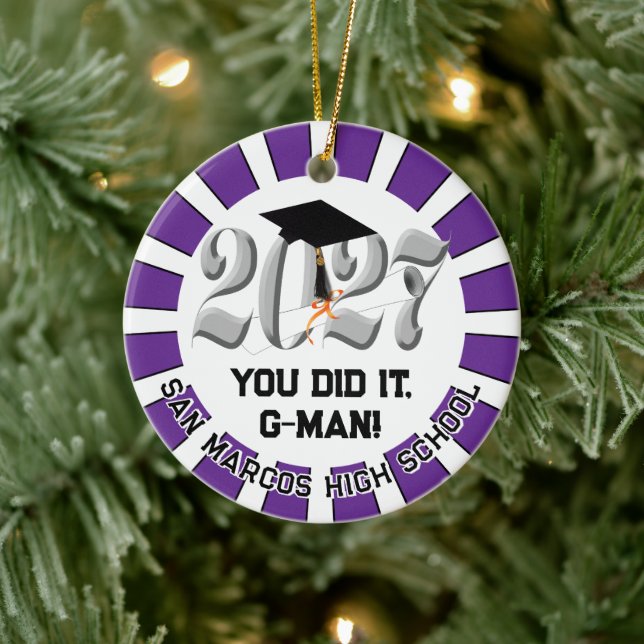Silver Class of 2027 Photo Graduation Ceramic Tree Decoration (Tree)