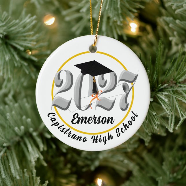 Silver Class of 2027 Photo Graduation Ceramic Tree Decoration (Tree)