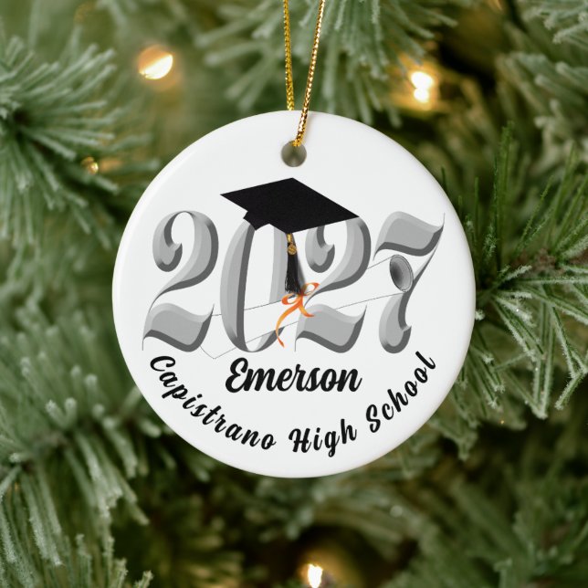 Silver Class of 2027 Photo Graduation Ceramic Tree Decoration (Tree)