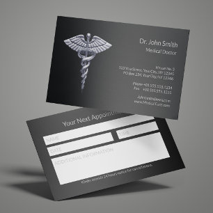 Silver Classy Caduceus on Black Medical Appointment Card