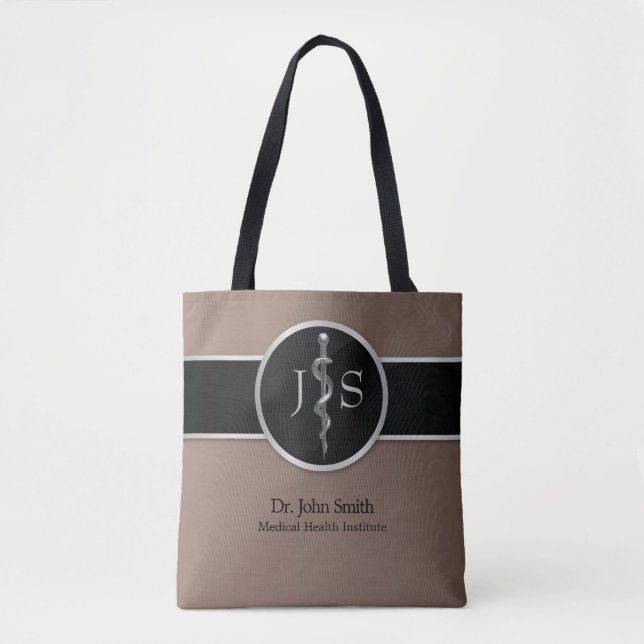 Silver Classy Noble Rod of Asclepius Medical Tote Bag (Front)