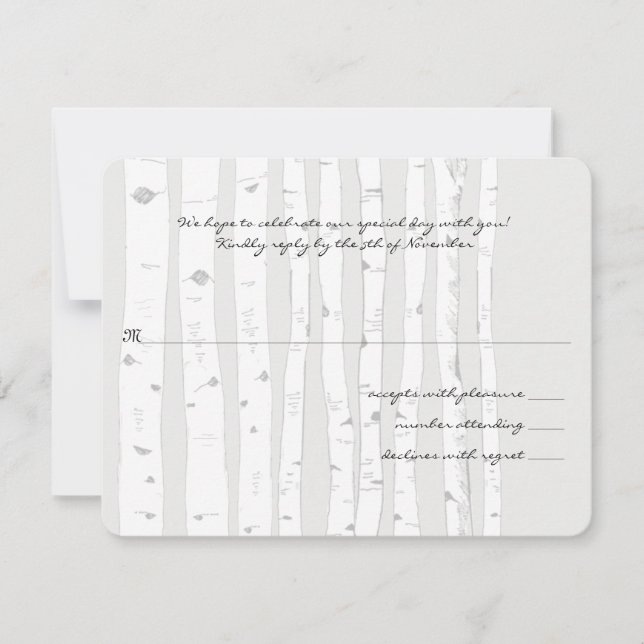 Silver Cloud Birch Tree Wedding Response Card (Front)