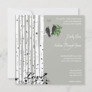 Silver Cloud Birch Vintage Birds Wedding Invite