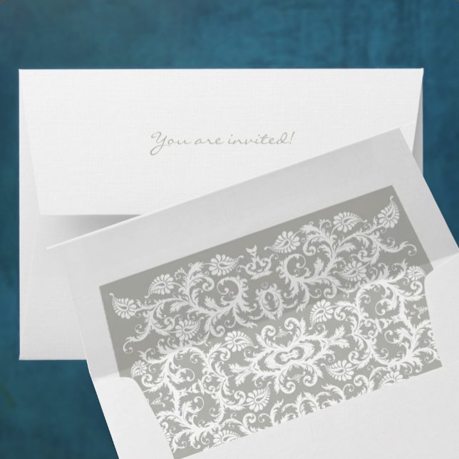 Silver Cloud Grey Damask Wedding Envelopes (Creator Uploaded)