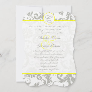 Silver Cloud Grey Damask Yellow Wedding Invitation
