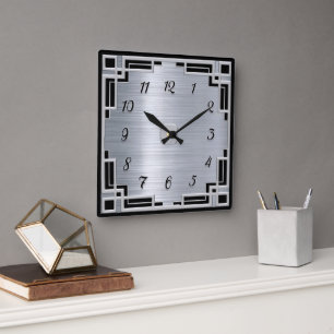 Silver color and Black Art Deco Frame Clock