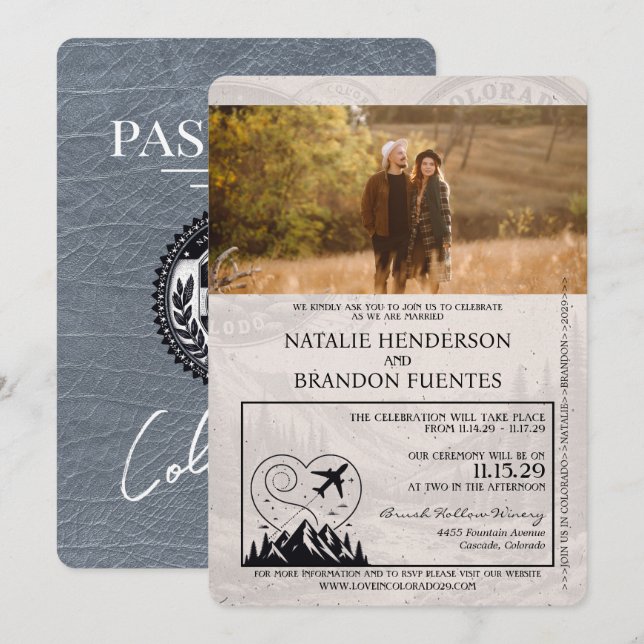 Silver Colorado Passport Wedding Invitation (Front/Back)