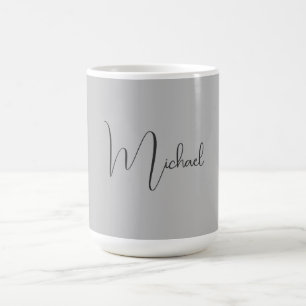 Silver Colour Elegant Grey Calligraphy Script Name Coffee Mug