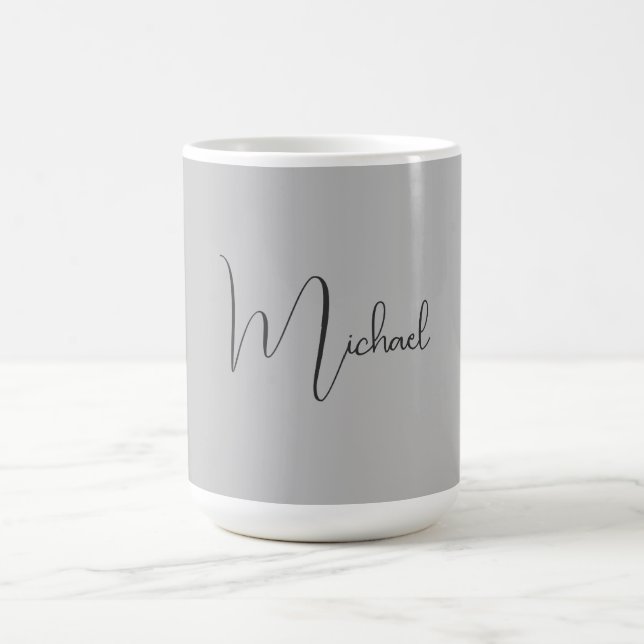 Silver Colour Elegant Grey Calligraphy Script Name Coffee Mug (Center)