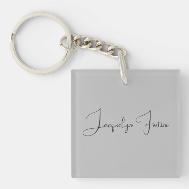 Silver Colour Elegant Grey Calligraphy Script Name Key Ring (Front)