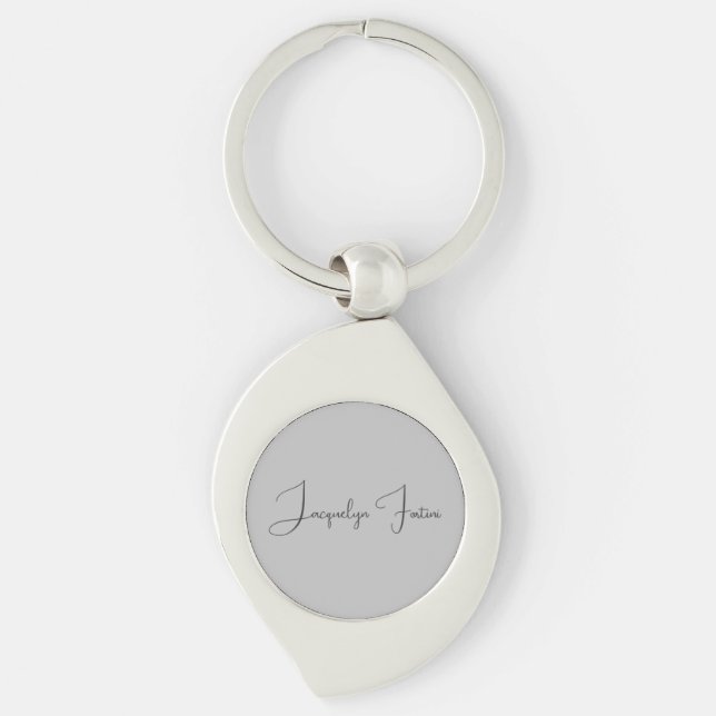 Silver Colour Elegant Grey Calligraphy Script Name Key Ring (Front)