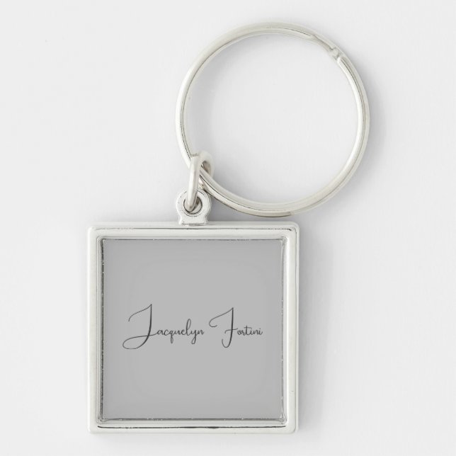 Silver Colour Elegant Grey Calligraphy Script Name Key Ring (Front)
