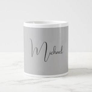 Silver Colour Elegant Grey Calligraphy Script Name Large Coffee Mug