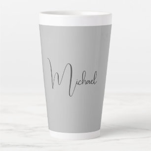 Silver Colour Elegant Grey Calligraphy Script Name Latte Mug