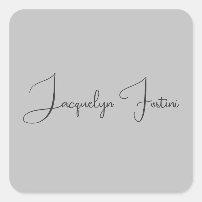 Silver Colour Elegant Grey Calligraphy Script Name Square Sticker (Front)