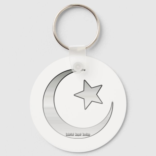 Silver Coloured Star and Crescent Symbol Key Ring (Front)