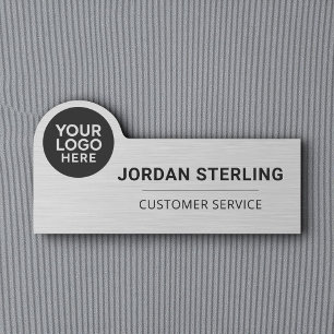 Silver Company Logo Professional Corporate Name Tag