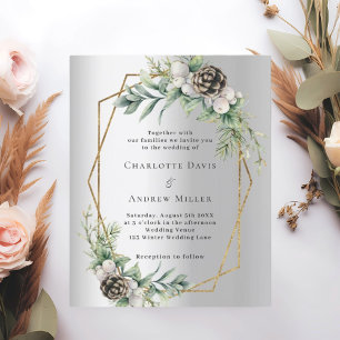 Silver cone greenery geometric wedding invitation