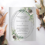 Silver cone greenery winter wedding invitation<br><div class="desc">For a winter wedding. A faux silver looking background decorated with cones,  white berries and greenry. A faux silver frame. Personalise and add your names and details. 

1 sheet = 1 invitation printed edge to edge.</div>