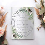 Silver cone pine greenery winter wedding invitation<br><div class="desc">For a winter wedding. A faux silver looking background decorated with cones,  white berries and greenry. A faux silver frame. Personalise and add your names and details.</div>