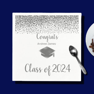 silver confetti 2024 graduation - Congrats Napkin