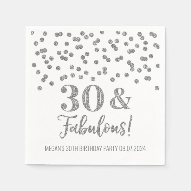 Silver  Confetti 30 & Fabulous Napkin (Front)